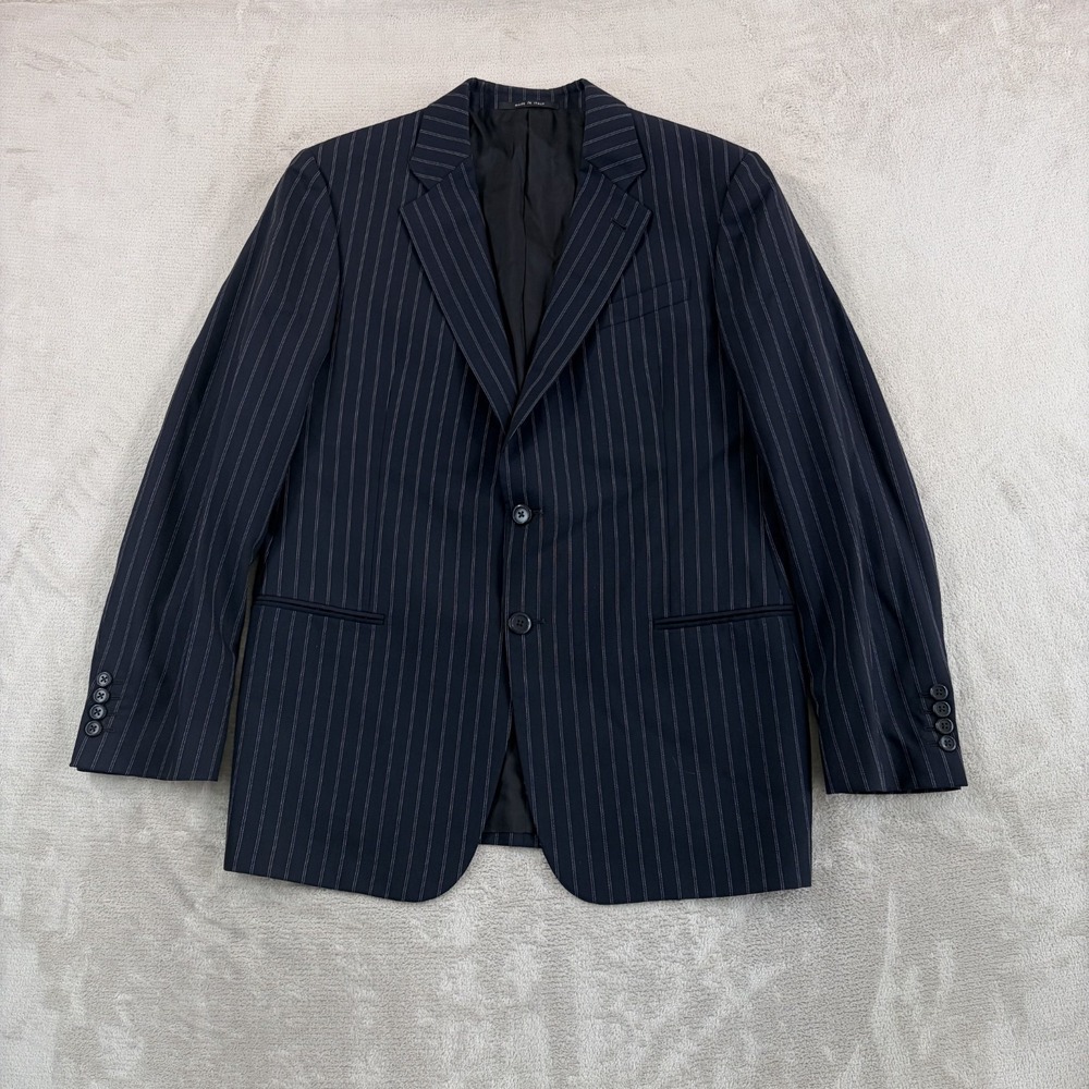 Armani Collezioni‎ 2 Button Blazer Sport Coat in Navy Striped Men 42R Made Italy